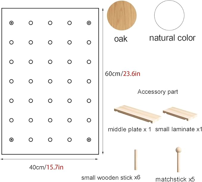 Wooden Wall Organizer Kit, Versatile Display Panel for Bedroom, Office, Bathroom, Wall-Mounted Storage Solutions (Natural Finish, 60x80CM)