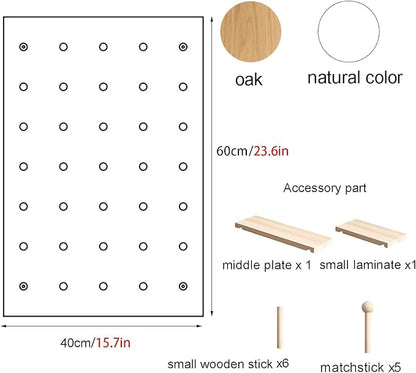 Wooden Wall Organizer Kit - Versatile Oak Display Panel for Bedroom, Office, Study, Bathroom - Wall-Mounted Storage Solution (40x60CM)