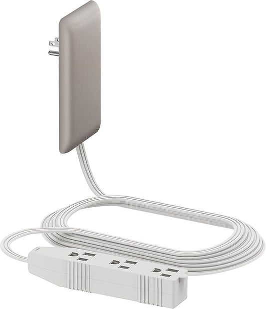 LIDER Flat-Face Outlet Extender with 3 Receptacles, Ultra-Thin Wall Plate Plug with Cord Extender and 3-Outlet Power Strip, 8ft Cord, LWE8-315-NK,ETL-Listed, Nickel