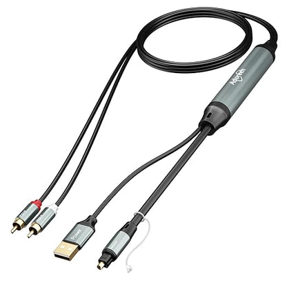 Adoreen Unidirectional 2 RCA Input to SPDIF/Toslink Output Optical Adapter Cable 6 Ft, Analog to Digital Audio Converter, 48Khz/96Khz for Turntable CD DVD to Soundbar TV Home Theater System