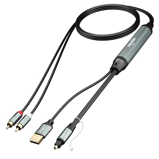 Adoreen Unidirectional 2 RCA Input to SPDIF/Toslink Output Optical Adapter Cable 6 Ft, Analog to Digital Audio Converter, 48Khz/96Khz for Turntable CD DVD to Soundbar TV Home Theater System