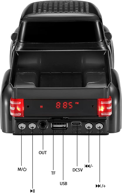 WSTER WS-538 Retro Pickup Truck Bluetooth Replica Speaker – Portable Wireless Car Model Speaker with FM, TWS, LED Party Lights, USB/TF Playback, Built-in Microphone, Type-C, Surprise Gift(White)