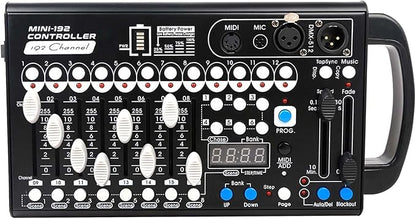 Battery Dmx Controller with Midi, Portable Dmx Controller for Moving Head Lights, Dmx 192 Controller Lighting Console, Dmx512 Controller with Built-in Battery