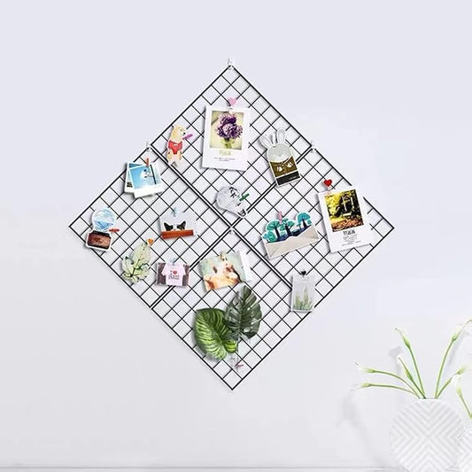 Feadily 4 Pack Metal Grid Wall Board, Photos & Pictures Display Board, DIY Home & Office Wall Decor, 13.8 Inch 13.8 Inch (Black)