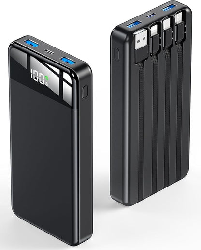 Portable Charger 35000mAh Power Bank - Powerbank with 4 Built in Cables, 22.5W Fast Charging Travel Camping Essential Battery Pack Compatible with iPhone 16 15 14 13 Samsung Google etc, 1 Pack