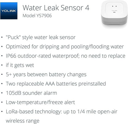 YoLink Water Leak Starter Kit: Hub + 6 Leak Sensor 4 (105 dB Siren), LoRa Long-Range, App/SMS/Email Alerts, D2D Offline, 2 AAA Up to 5-Year Battery, Compatible with Alexa/IFTTT/Home Assistant