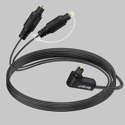 Bangun 90 Degree Optical Audio Splitter 1 in 2 Out Cable, Digital Toslink Fiber Optical Splitter Audio Adapter Cable (1 Male Input 2 Male Output) for TV, Soundbar, 10ft