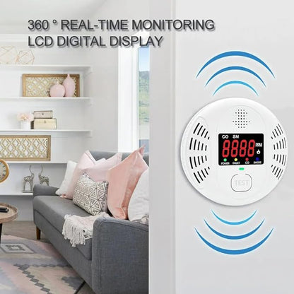Carbon Monoxide Detector and Smoke Alarm Combined with AA Battery Powered high-Definition Color Screen Detector LCD Digital Display for Home Office Kitchen Hotel Bedroom Voice Alarm 2PACK
