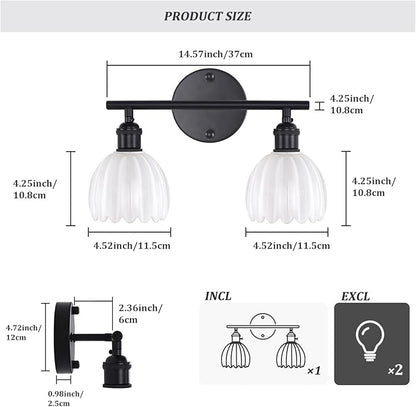 Shenmoyl Bathroom Light Fixtures, 2-Light Black Vanity Wall Light Over Mirror with White Tulip Glass Shade for Bedroom Living Room (Bulb Not Included)