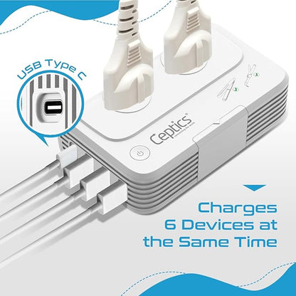 Ceptics Travel Voltage Converter -200W Convert 220V to 110V for Curling Iron, Straightener, Charger Step Down World Power Plug - 4 USB PD 18W Fast Charging - SWadApt - Type A, B, C, E/F, G, I Include