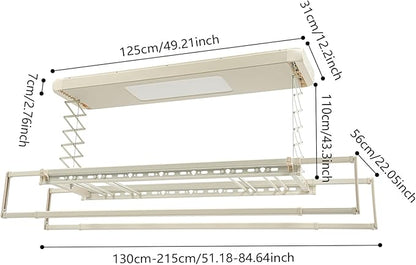 banborba Electric Retractable Airing Rack, Ceiling Mounted Clothes Drying Rack, Retractable Clothesline, Vertical Laundry Drying Rod with LED Light & Remote, 110V 24W, Off-White Color