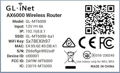 GL.iNet GL-MT6000 (Flint 2) WiFi 6 High Speed Gaming Routers for Wireless Internet, 2 x 2.5G Ethernet Ports for Fiber Optic Modem, Long Range Computer VPN WiFi Router, Home & Business