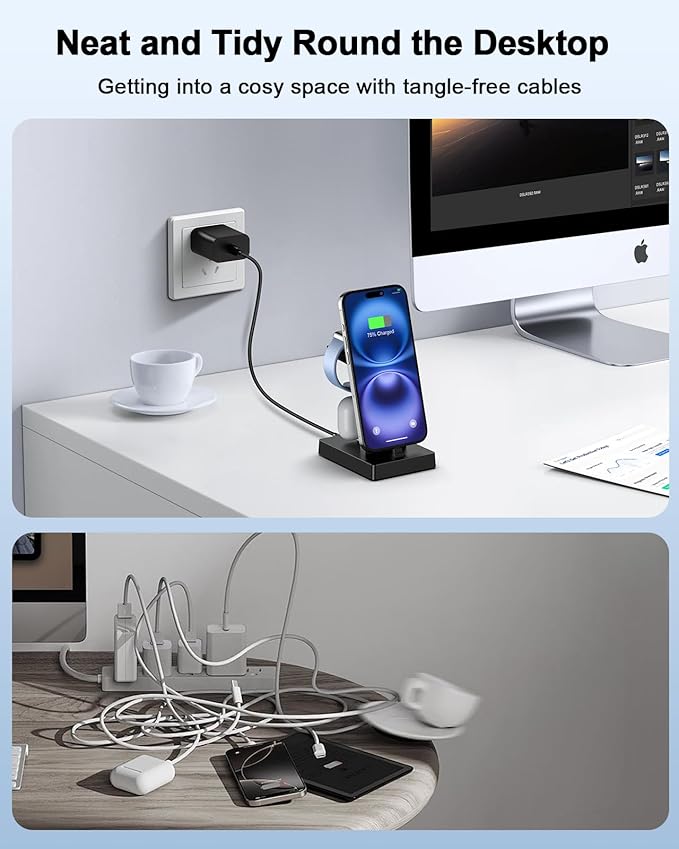 30W Fast 3 in 1 Charging Station for Apple Devices - ADADPU USB C Charger Stand for iPhone 16 15 Pro Max Plus & AirPods 4, Wireless Charger Dock Compatible with Apple Watch Ultra/10/9/8/7/6/5/4/3/2/SE