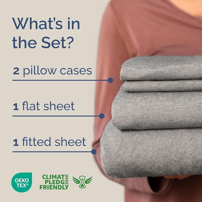 Full XL Bed Sheet Set - 4 Piece Extra Long Extended Full XL Sheets - Ultra-Soft, Breathable & Cooling - Fits 8” to 16" Mattress w/ Deep Pockets - 54" x 80" - Wrinkle & Fade Resistant - Heathered Grey