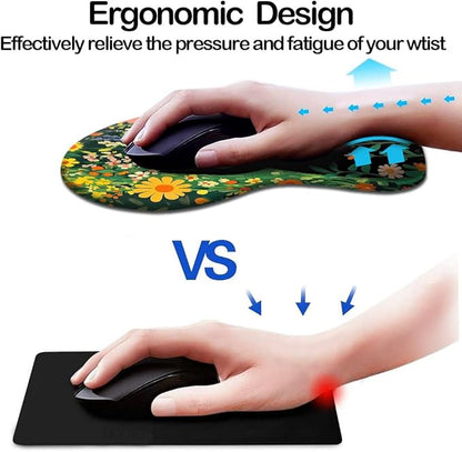 Ergonomic Mouse Pad with Wrist Support,Mouse Pad with Wrist Rest and Coaster Set,Office Supplies Non-Slip Mouse Pads for Desk, Non-Slip Comfortable,Cute Black Cat