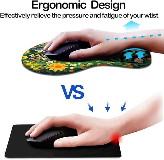 Ergonomic Mouse Pad with Wrist Support,Mouse Pad with Wrist Rest and Coaster Set,Office Supplies Non-Slip Mouse Pads for Desk, Non-Slip Comfortable,Cute Black Cat