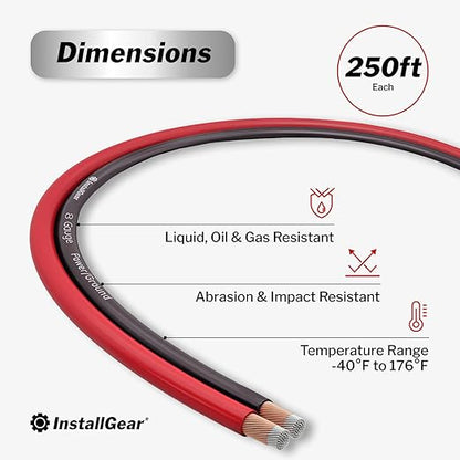 InstallGear 16 Gauge 250ft Speaker Wire - Oxygen-Free Copper Wire for Car Audio, Home Theater, Stereo, and Surround Sound Systems - Durable and Easy to Install - Red, Black