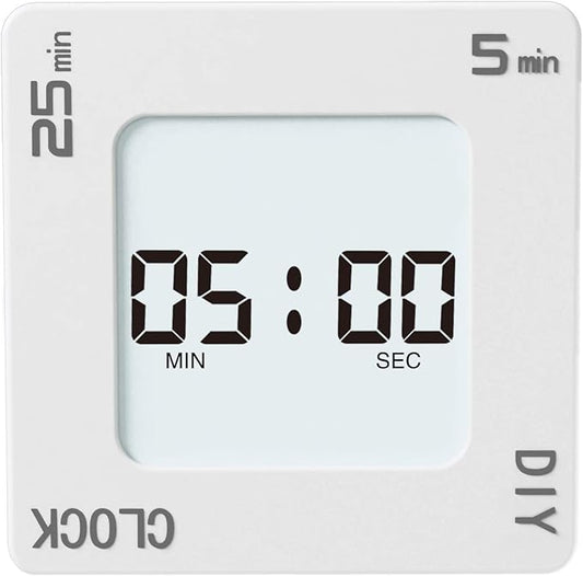 Excellent Home & Office Timer with Clock, 5, 15, 25 and DIY Custom Set Time Minutes Preset Countdown Timer, Easy-to-Use Time Management Tool (White), G400