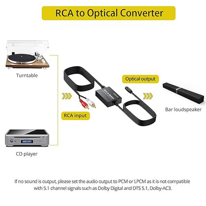 PROZOR Analog to Digital Audio Converter, RCA to Optical Audio Converter, with Built-in RCA to Optical Cable, Analogue Signals into Digital Audio, for Turntable/CD/DVD to Soundbar (Not Reversible)