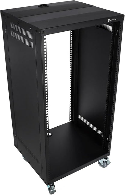Rockville RR20U 20U Live Sound/Recording Studio Rack Case with Wheels, Reversible Rack Rails, Front & Rear Mounting, Cable Management Ports, 440lb Capacity