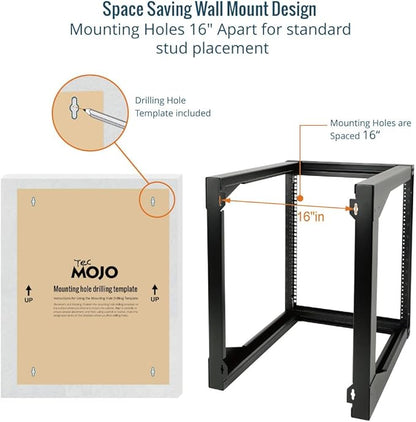Tecmojo 12U Wall Mount Server Rack, Open Frame Network Rack for 19" Computer/AV/Data/IT/Media Equipment, 24" Depth, 16" Apart Mounting Holes, Swing Gate, Square and Tapped Holes
