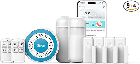 Hapippofa Alarm System for Home Security,9 Pieces Smart WiFi Door Alarm System with APP Alert,Window Motion Sensor Alarm,Remote Control, Loud Siren,Compatible with Alexa