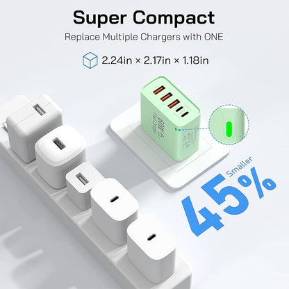 2Pack USB C Fast Charger Block, Total 60W 5-Port USB C Wall Charger 30W Type C Charging Block, 2USB C+3USB A PD 3.0 Multiport Charging Cube for iPhone 17 16 15 14 Pro Max, G-alaxy S25 S24 Ultra, i Pad