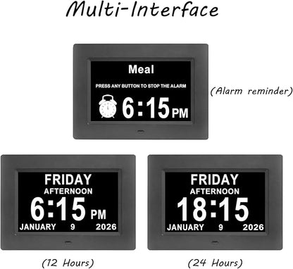 Jaihonda Dementia Clocks for Seniors,7 Inch Clock with Day and Date for Elderly,12 Alarms Option,Auto Dimmable,Large Display Digital Clock with Large Number