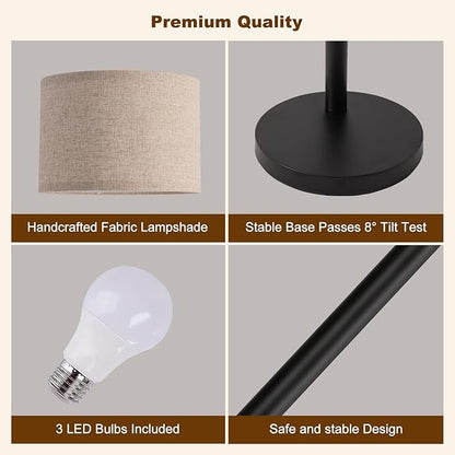 Fansdrick Floor Lamps for Living Room, 2400LM Super Bright Arc Floor Lamp with Remote Control, 3 Light Tall Floor Lamps with Stepless Dimmable, 80" Mid Century Tree Floor Lamp for Bedroom, Office