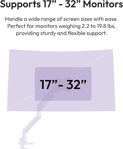 Pixio PS1S Wave Purple Single Monitor Arm Stand Desk Mount - Fits up to 32 inches Monitors and up to 19.8lbs. VESA Compatibility and Integrated Cable Management