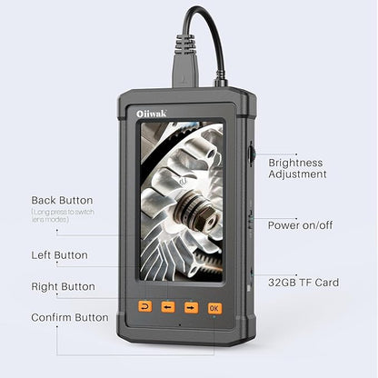 Oiiwak 50 ft Triple Lens Borescope, Drain & Sewer Camera | 4.3" 1080P, IP67, 32GB, Carrying Bag, Accessories | Inscpection Camera for Plumbing, HVAC, Automotive, Wall