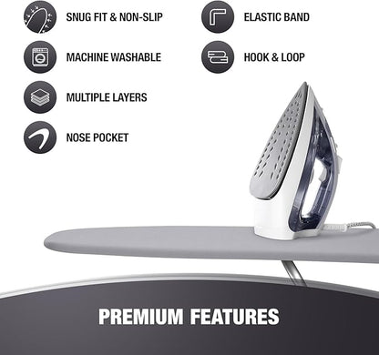 COTTY HOME Extra Thick Ironing Board Covers with Pad Standard Size 15x54, Heat Reflective Full Scorch Resistant Padding, Snug Fit Non-Slip Nose Pocket Fastener Straps Elastic Edges, Gray