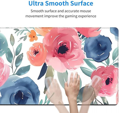 CANFLASHION Desk Pad,Office Desk Mat 31.5"×11.8" Large Gaming Mouse Pad,Durable Extended Computer Mouse Pad,Waterproof Thick Big Mouse Pads with Non-Slip Rubber Base Office Home Watercolor Floral