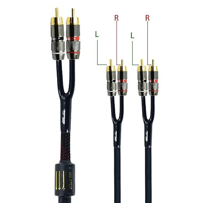 Arklove 7ft Shielded RCA Plug Splitter Stereo Audio Video Cable 2 Male to 4 Male Dual Speaker Y Adapter Connector Extension Cord 24k Gold Plated 1 Input 2 Output
