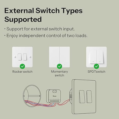 SONOFF MINI Duo (Matter Over WiFi) 2 - Channel WiFi Smart Switch, Matter - Enabled, 16A Total Load, Compact for Standard Boxes, Remote & Automated Control