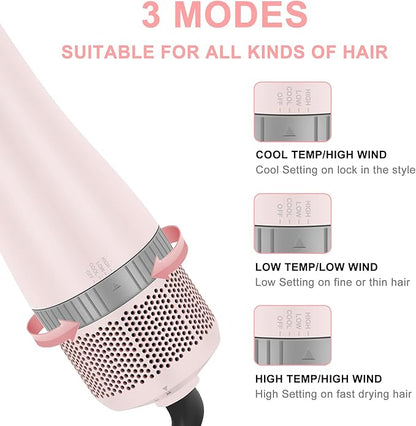 IG INGLAM 4 in 1 Blowout Hair Dryer Brush Set - Negative Ion Detachable Hair Dryer, Volumizer Styler with 2 Brush Heads, Pink