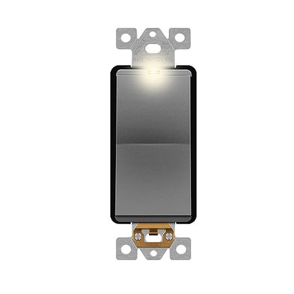 LIDER Minimalist Design Matte Finish Lighted 4-Way Decorator Light Switch, Four Way Frameless Rocker Switch, Residential/Commercial Grade, 15A 120V/277V, UL Listed, LS15-4W-SG, Space Gray