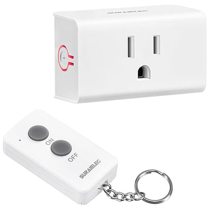 SURAIELEC Remote Control Outlet, Wireless Light Switch - Keychain Remote, 15 AMP, 100FT Range, No Interference, Remote Light Switch Kit for Lamp, Fan, Christmas Tree Light, Household Appliance