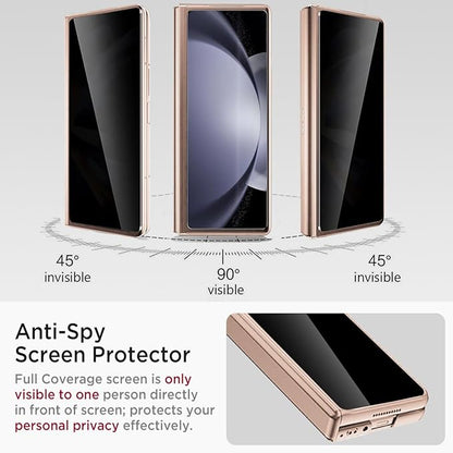 Miimall for Samsung Galaxy Z Fold 5 Case with Privacy Screen Protector, Built-in Adjustable Kickstand & Magnetic Hinge Protection All-Inclusive Protective Case for Galaxy Z Fold 5 5G(Champagne Gold)