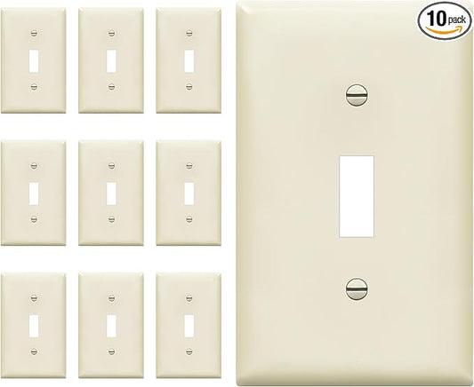 ENERLITES Toggle Light Switch Wall Plate, Standard Size 1-Gang 4.50" x 2.76", Unbreakable Polycarbonate Thermoplastic, UL Listed, 8811-LA-10PCS, Light Almond, 10 pack