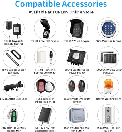 TOPENS AT12131S Solar Single Swing Gate Opener Heavy Duty Automatic Gate Motor for Single Swing Gates Up to 18ft, Electric Driveway Gate Operator AC Powered with Solar Panel Remote Control Kit