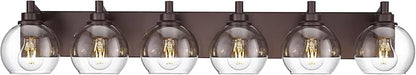 METWET Oil Rubbed Bronze Bathroom Light Fixtures, 6-Light Bathroom Vanity Lights Over Mirror with Globe Clear Glass Shade, 38 Inch Modern Sconces Wall Lighting, VL195-ORB-6