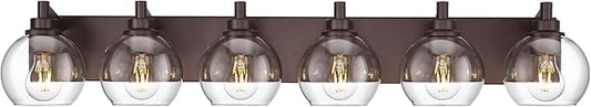 METWET Oil Rubbed Bronze Bathroom Light Fixtures, 6-Light Bathroom Vanity Lights Over Mirror with Globe Clear Glass Shade, 38 Inch Modern Sconces Wall Lighting, VL195-ORB-6