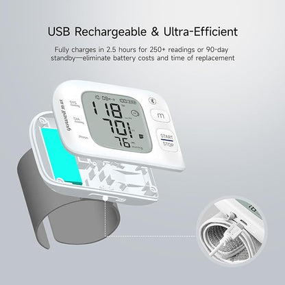 yuwell Smart Wrist Blood Pressure Monitor with Bluetooth | Medical Grade, BP Machine for Home Use | Ultra Light Weight, Smart Inflation Cuff, Large Display, Rechargeable Battery, App for iOS & Android