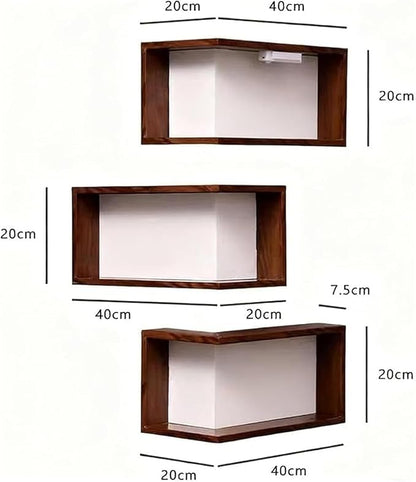 Smart Corner Shelves That Light Up Your Space, Set of 3 Corner Floating Storage Shelves,Wooden Wall-Mounted Corner Shelf Display Rack, Modern Wall-Mounted Display Rack Stand (Includes LED Lights*6)