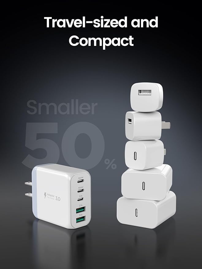 USB C Charger Block,EIZLXQ [2-Pack] Type C Charger Fast Charging,50W 5-Port USB Wall Chargers Multiport Type C Charging Block Cube for iPhone 16 15 14 13 12 11 Pro Max XS,iPad,Samsung&More-3C2A-White