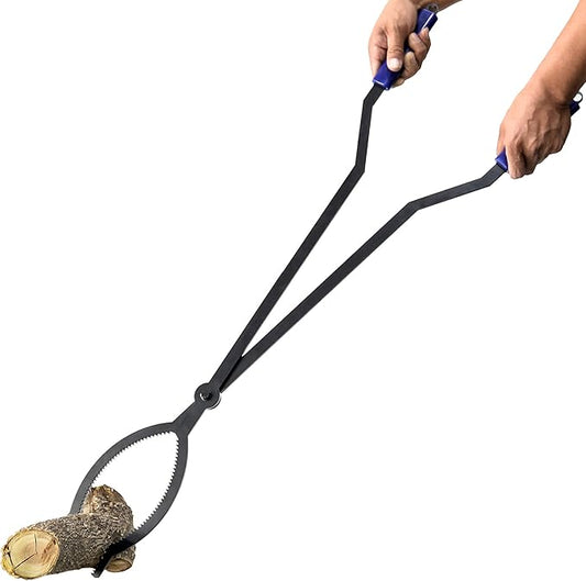 CKLT 40in Heavy Duty Fire Tongs Firewood Grabber Tool with Scissor Shape Serrated, Log Claw Tongs for Bonfire Campfire Fire Pit Outdoor Indoor Log Grabber Rustproof Safely Moves Firewood