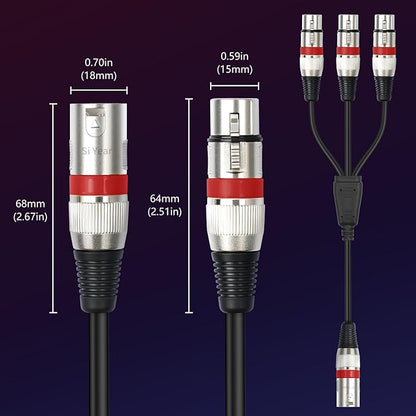 SiYear XLR Splitter Cable 3 Way - 1 XLR Male to 3 Female Patch Y Cable Balanced Microphone Splitter 3 in 1 Cord Audio Adapter (60cm/2FT)