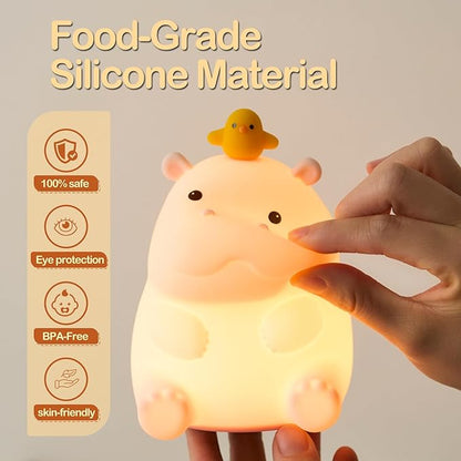ATSUI Hippo Night Light, LED Squishy Novelty Animal Lamp, Food Grade Silicone, 2 Level Dimmable, Nursery Nightlight for Desk Decor, Funny Gifts Stuff for Boys Girls Baby, White Elephant Gifts