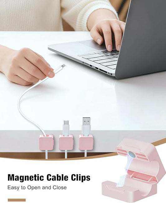 Magnetic Cable Clips 12-Pack Wire Tidy, Magnetic Cable Holder Office Desk Tidy Organizers and Accessories, Wire Management for Home, Wall, Car, Bedside, Pink